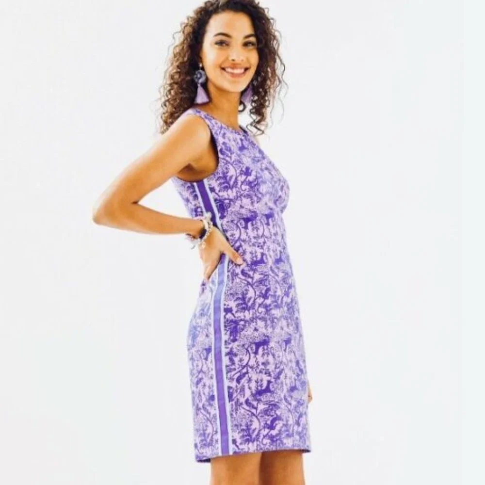 NEW Lilly Pulitzer Mila Stretch Shift Dress Lilac Freesia Safari As I Can See - Picture 1 of 5